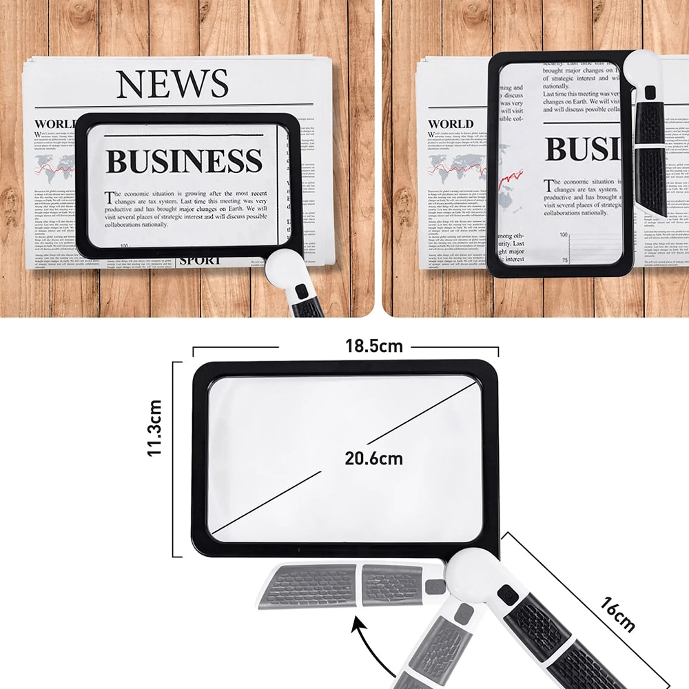 Glevato | Full-Page Handheld Magnifying Glass β 5X Magnification, LED Lighted Magnifier with 3 Modes, Ideal for Reading Books and Seniors