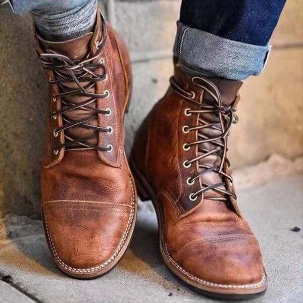 Glevato | Men's Lace-Up Ankle Boots Distressed Design