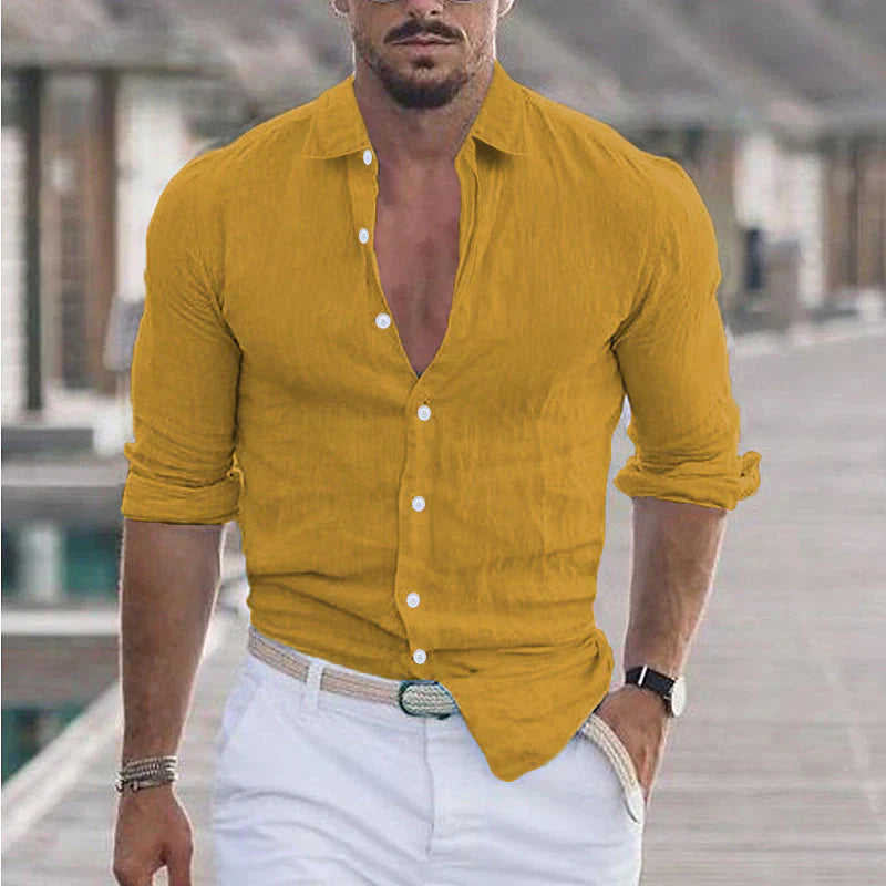 Glevato | Men's Long Sleeve Button-Up Shirt with Turn-Down Collar