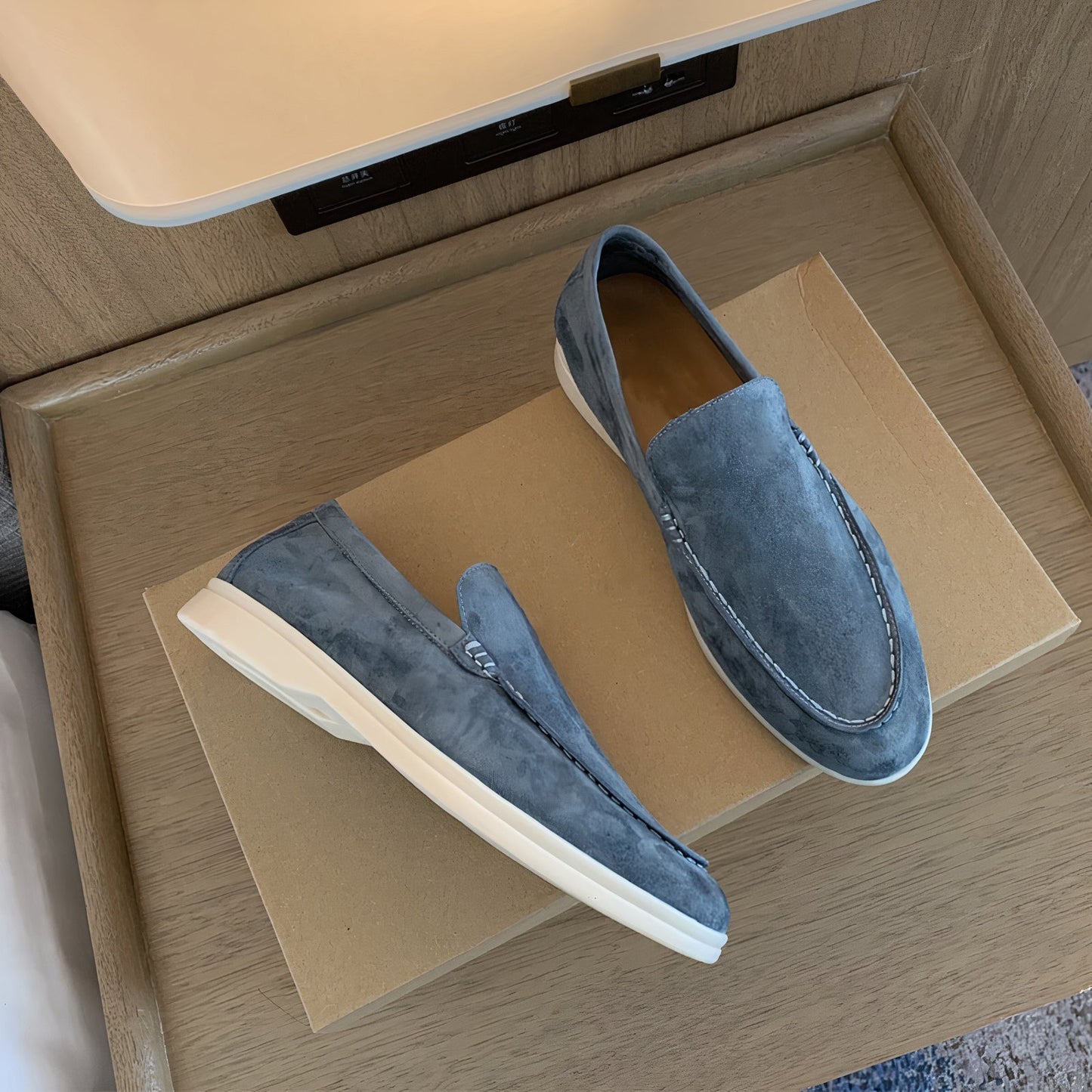 Glevato | Men's Suede Loafers with Stitching Detail
