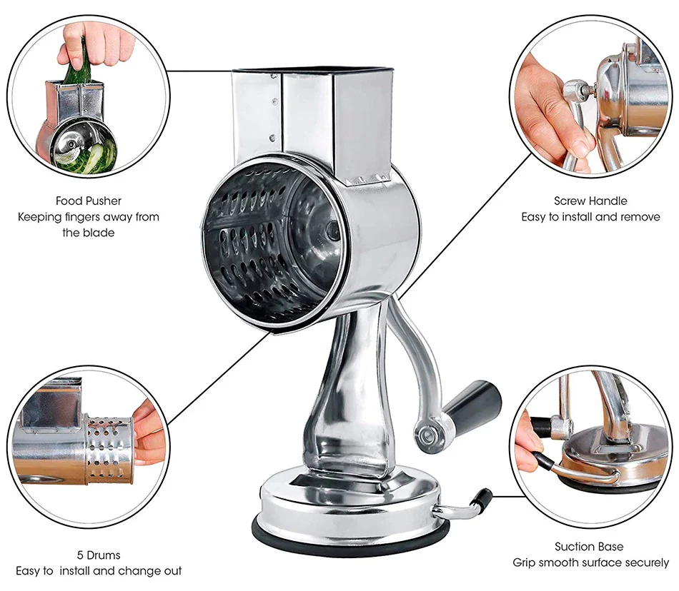 Glevato | Multi-Functional Kitchen Rotary Food Grater Slicer