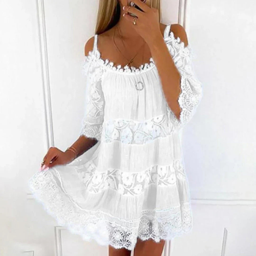 Glevato | Women's Cold Shoulder Mini Dress with Lace