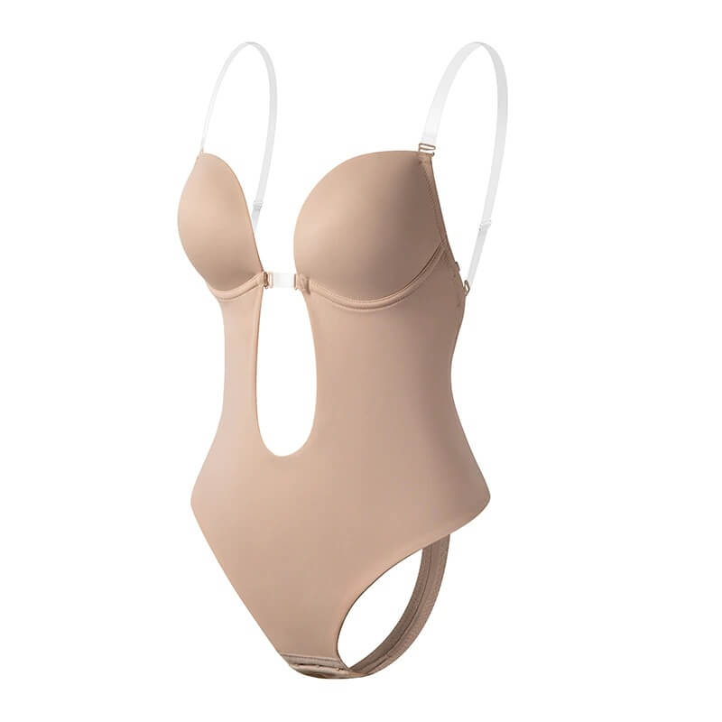 Glevato | Women's Deep V Backless Body Shaper Bodysuit
