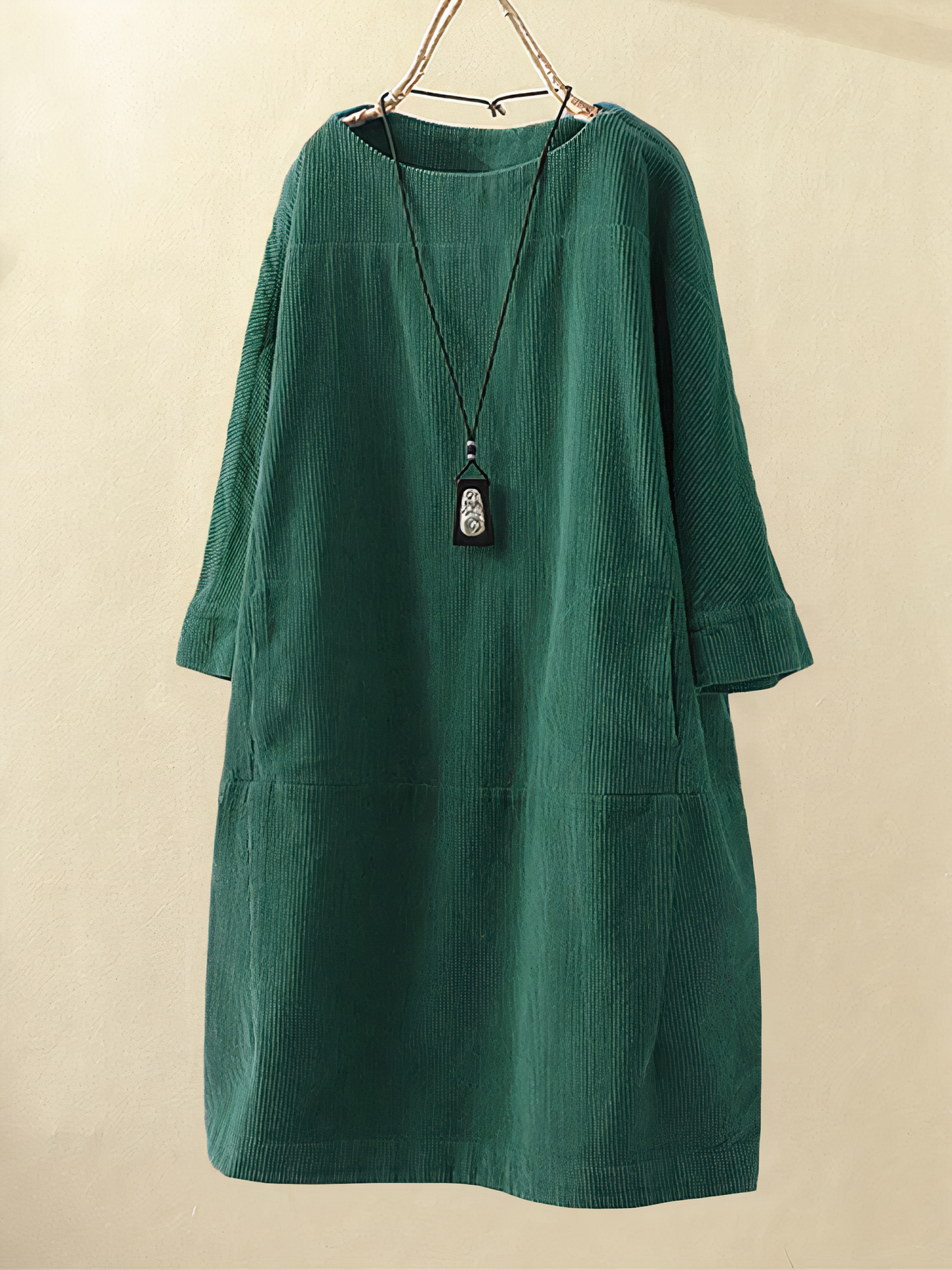 Glevato | Women's Midi Corduroy Dress with Pockets