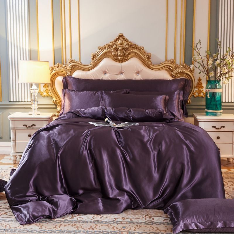 Set (4 pieces) Silk/Satin Bedding Duvet Cover - 2x Pillowcases - Sheet