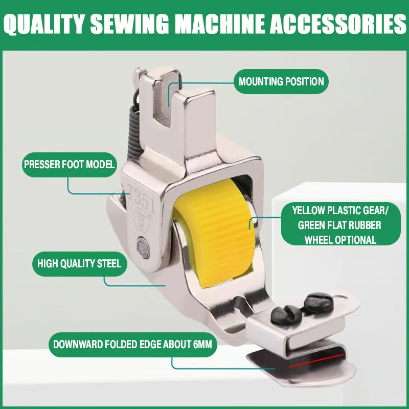 1+1 Free | Versatile Roller Foot for Sewing Machines – Adjustable for Perfect Hems | Green & Yellow