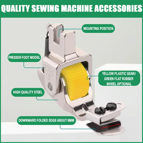 1+1 Free | Versatile Roller Foot for Sewing Machines – Adjustable for Perfect Hems | Green & Yellow
