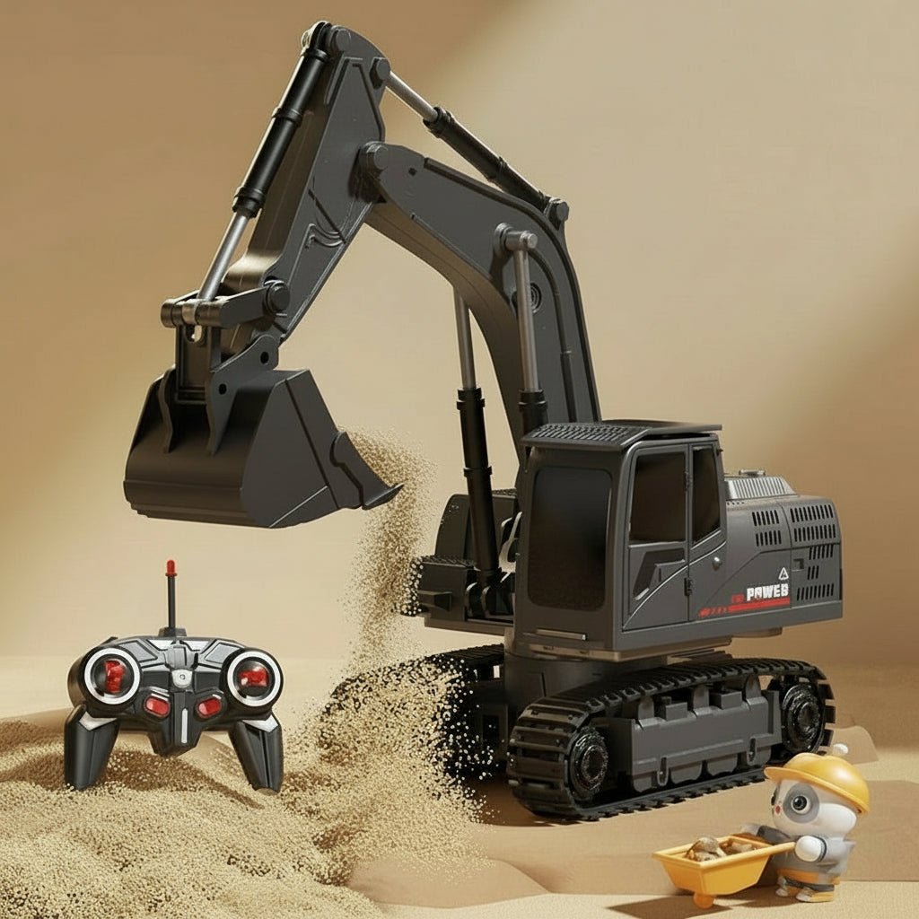 BAUPOWER – Remote-controlled excavator made of metal alloy with light and sound effects
