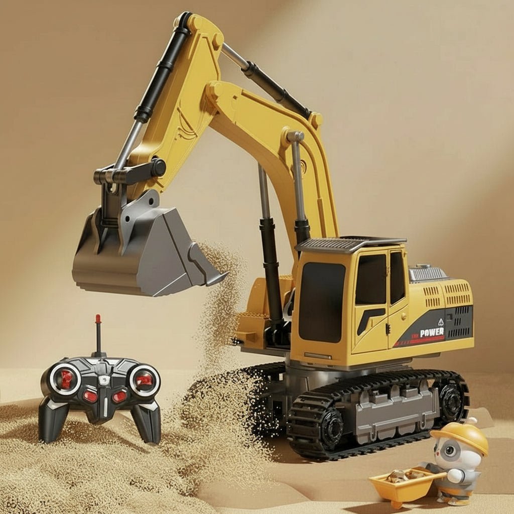 BAUPOWER – Remote-controlled excavator made of metal alloy with light and sound effects