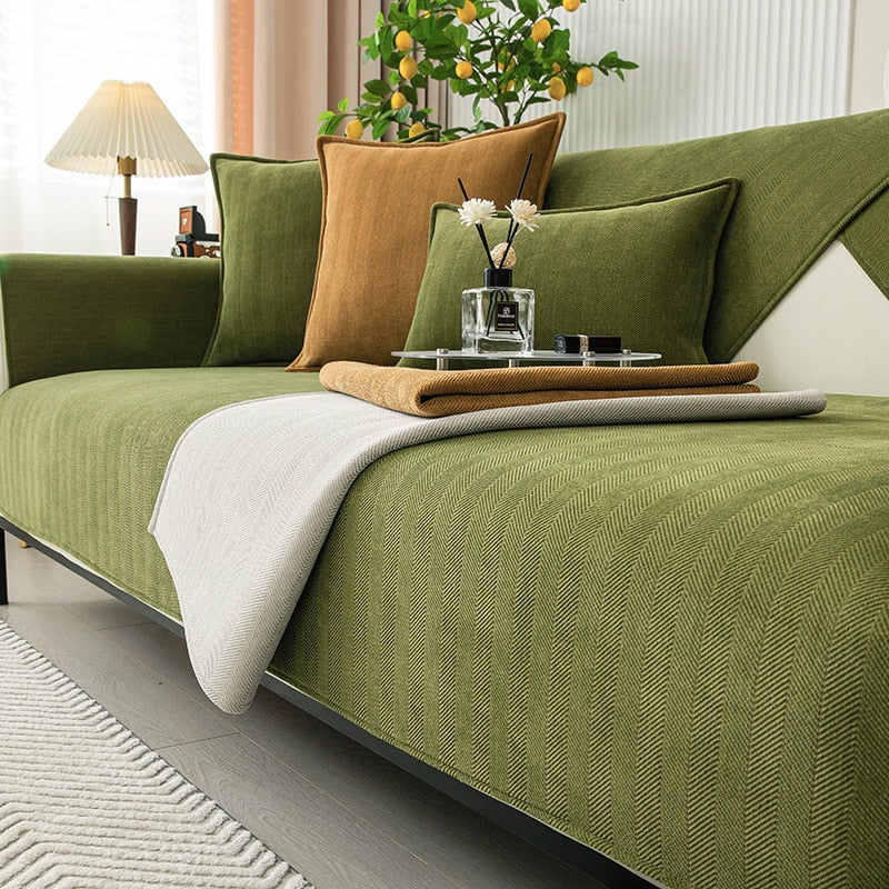 Chenille Sofa Cover with Chevron Pattern – VeluraShield