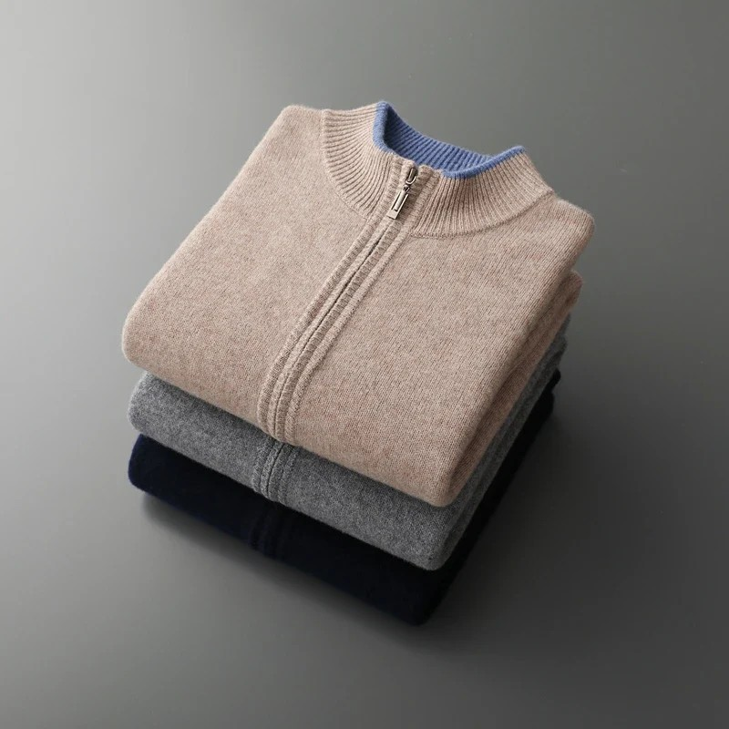 FrenchMerino - Men's Wool Cardigan with Zip, Autumn Special