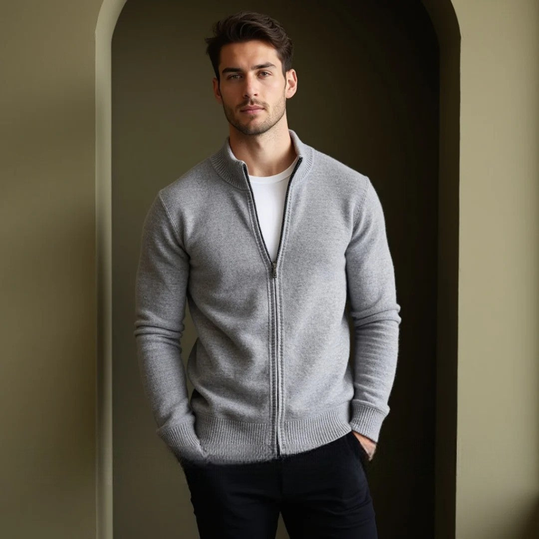 FrenchMerino - Men's Wool Cardigan with Zip, Autumn Special