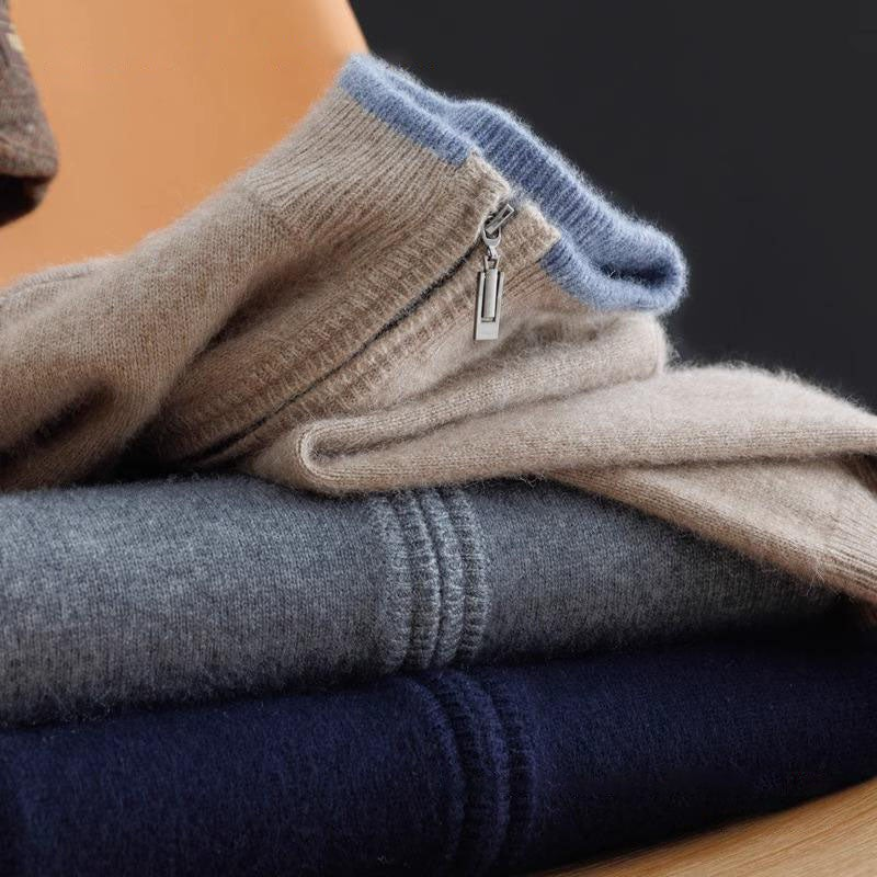 FrenchMerino - Men's Wool Cardigan with Zip, Autumn Special