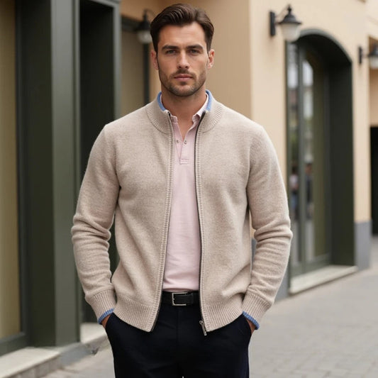 FrenchMerino - Men's Wool Cardigan with Zip, Autumn Special