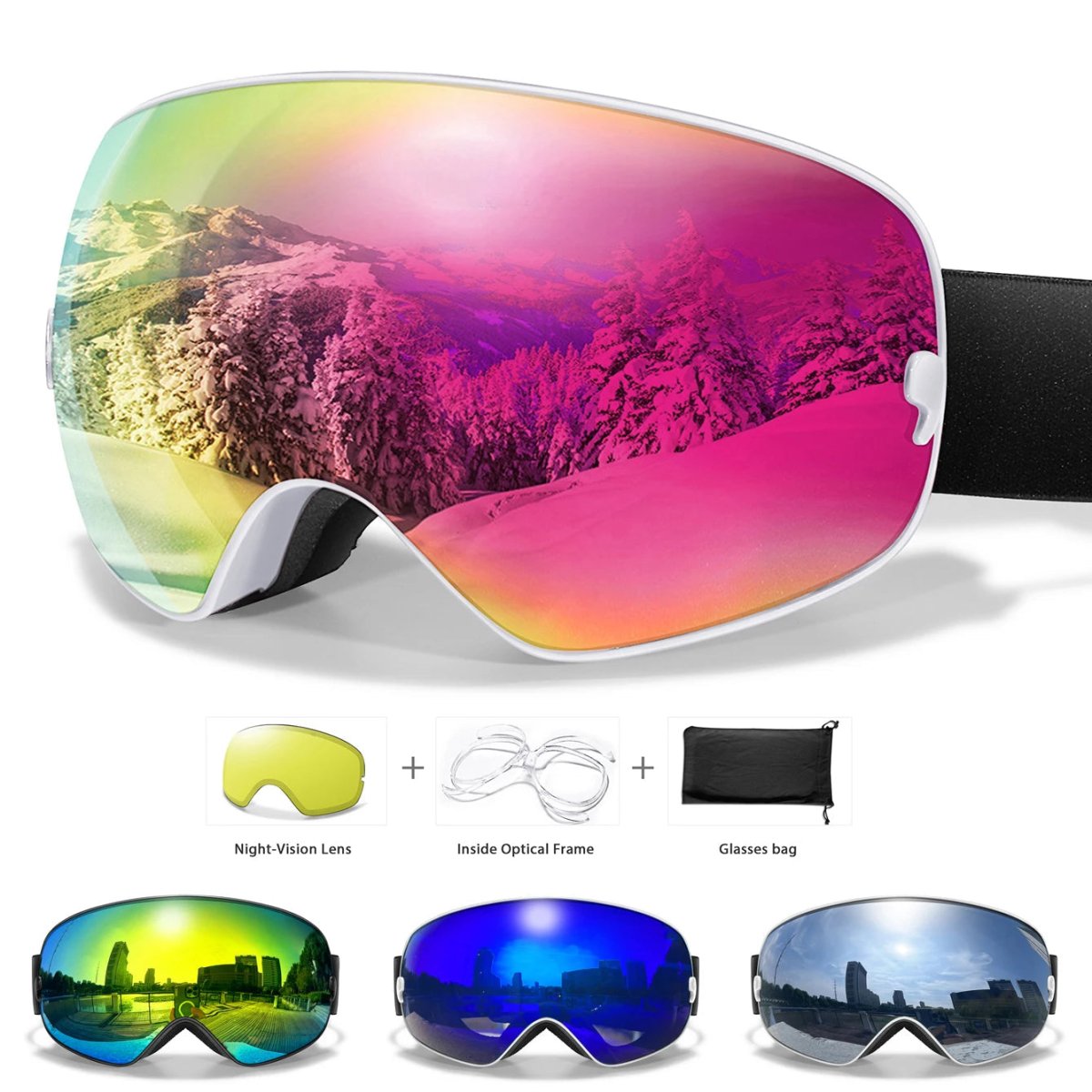 FROSTBLICK – Premium ski goggles with anti-fog coating, UV400 protection & night vision lens