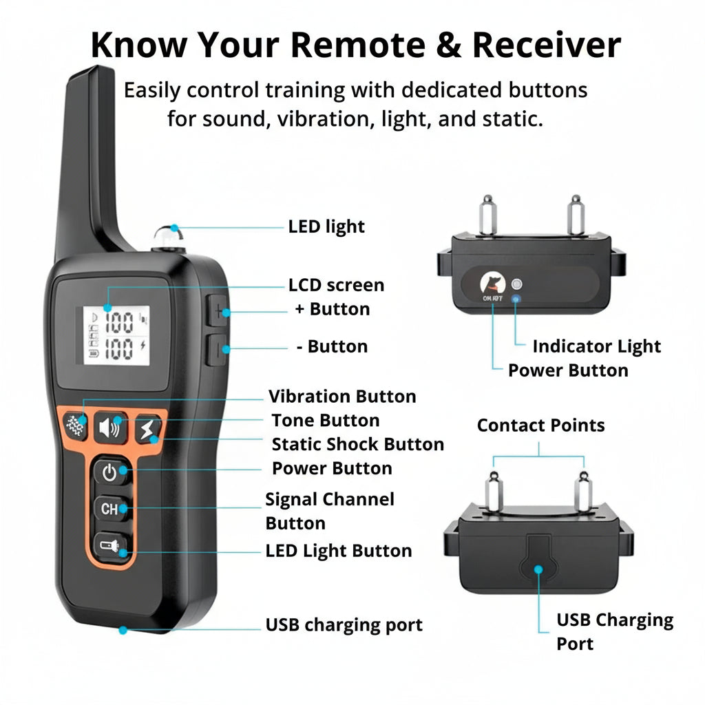 Glevato | 1000m Waterproof Dog Training Collar | Rechargeable, Remote Control & Adjustable for Small, Medium, and Large Dogs