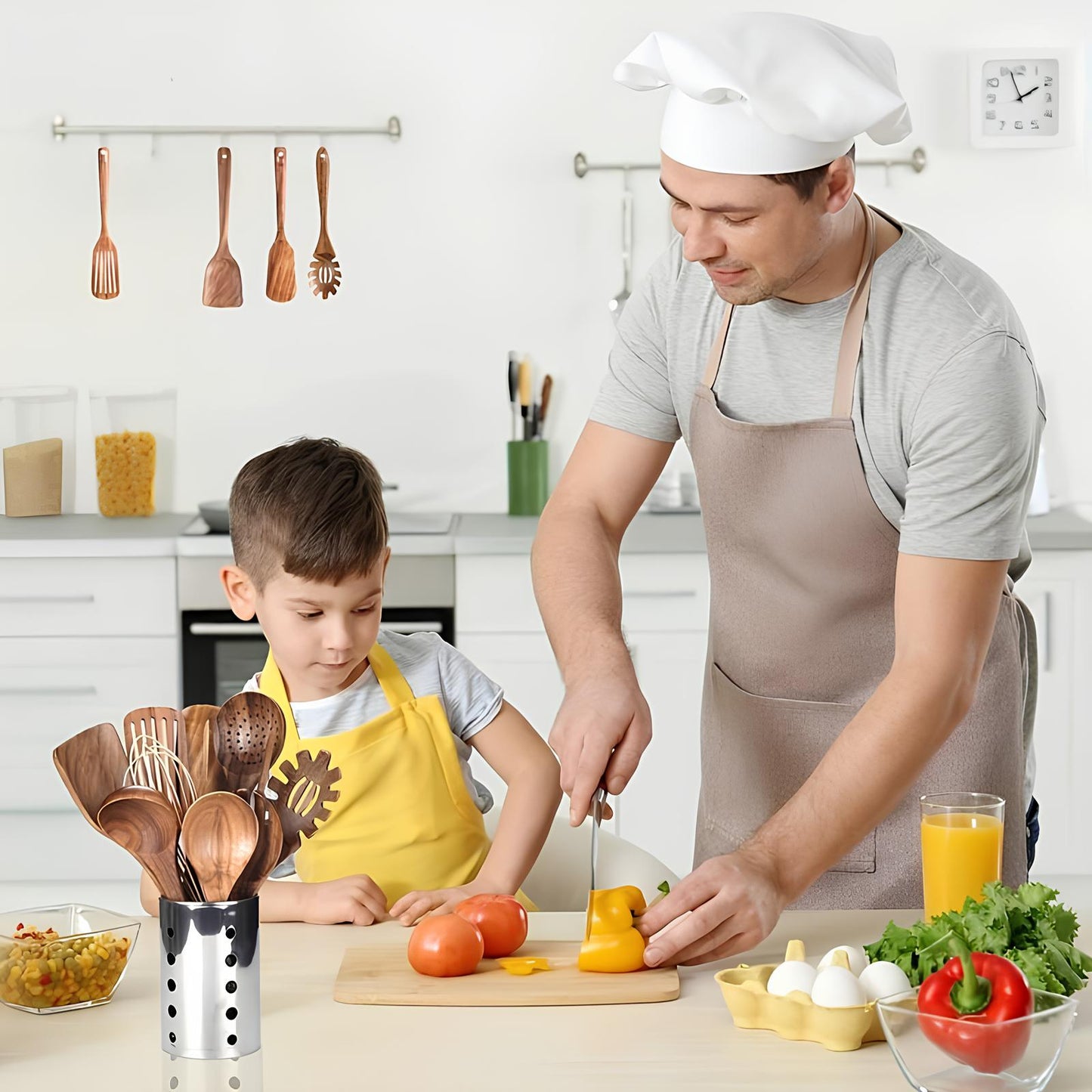 Glevato | 11-Piece Teak Kitchen Utensil Set | With Holder | Natural Wood