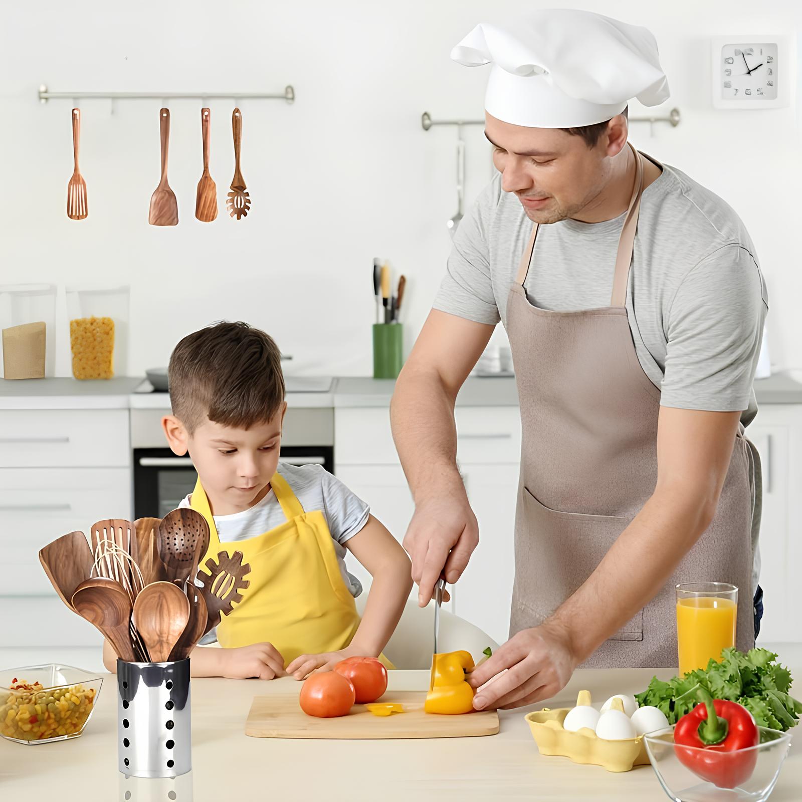 Glevato | 11-Piece Teak Kitchen Utensil Set | With Holder | Natural Wood