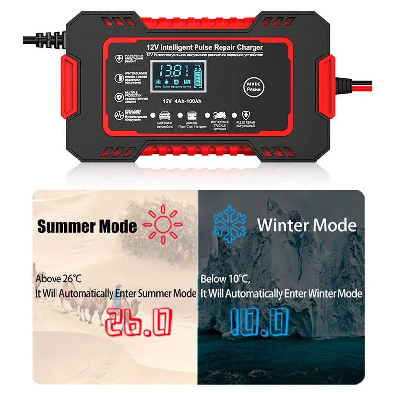 Glevato | 12V 6A Smart Car Battery Charger | Pulse Repair, LCD Screen & Fast Charging for AGM, Gel & Lead Acid Batteries