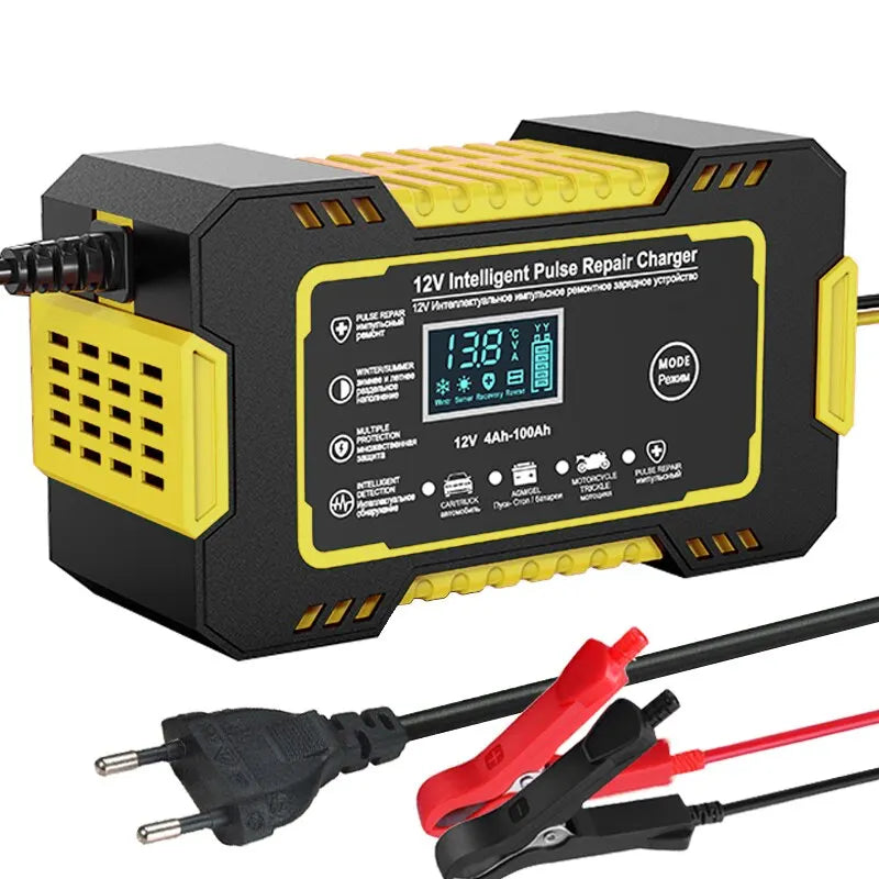 Glevato | 12V 6A Smart Car Battery Charger | Pulse Repair, LCD Screen & Fast Charging for AGM, Gel & Lead Acid Batteries