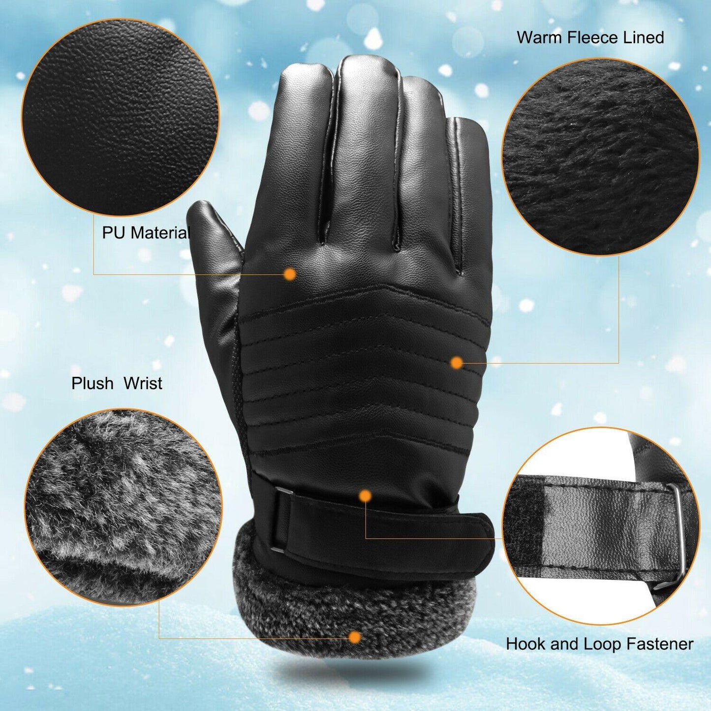 Glevato | -30℃ Waterproof, Warm Leather Ski Gloves for Winter | Touchscreen Compatible