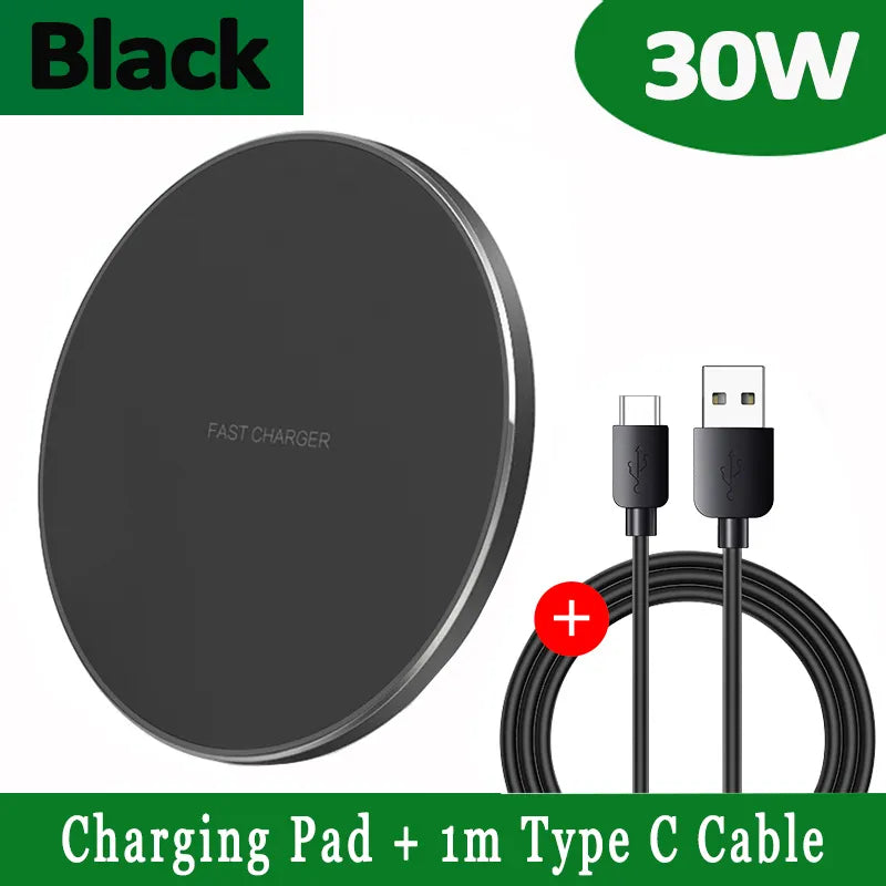 Glevato | 30W Fast Wireless Charging Pad | Premium USB C Charging Cable MagSafe Charger for Apple iPhone, Samsung & Android - Fast Wireless Charging Pad