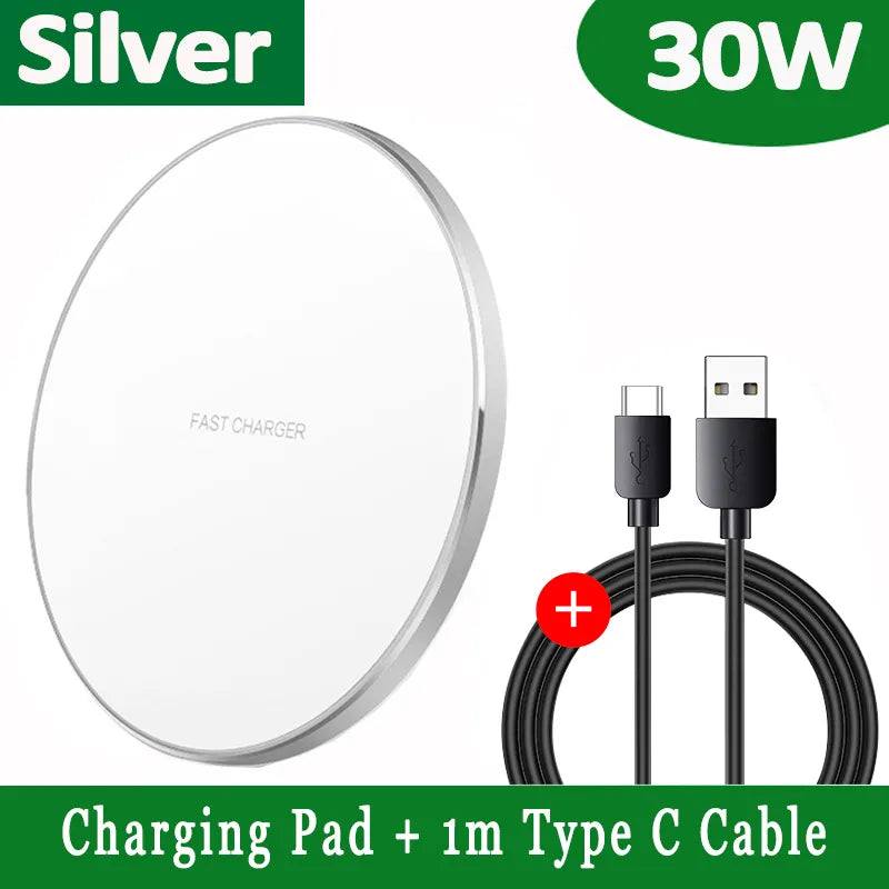 Glevato | 30W Fast Wireless Charging Pad | Premium USB C Charging Cable MagSafe Charger for Apple iPhone, Samsung & Android - Fast Wireless Charging Pad