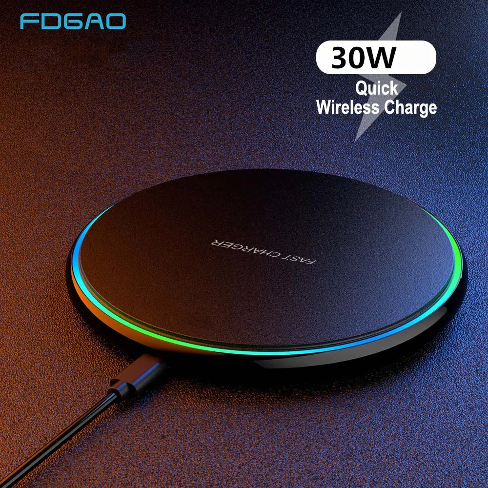 Glevato | 30W Fast Wireless Charging Pad | Premium USB C Charging Cable MagSafe Charger for Apple iPhone, Samsung & Android - Fast Wireless Charging Pad