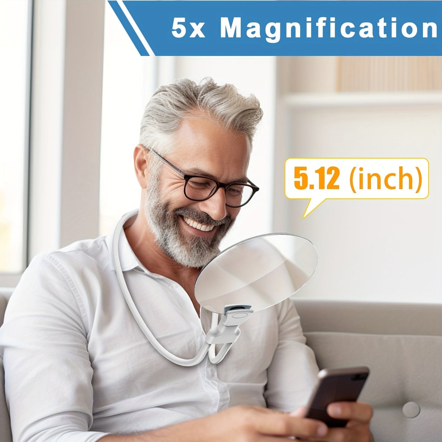 Glevato | 5X Magnifying Glass Pro – Hands-Free Adjustable Neck Magnifier for Seniors and Visually Impaired – Perfect for Reading, Sewing, Crafting, and Inspection
