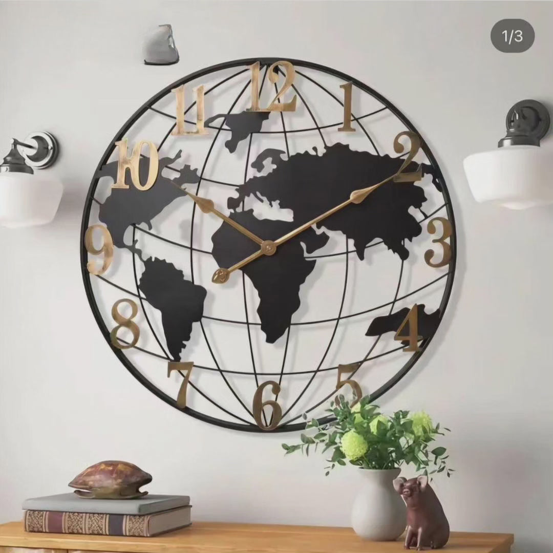 Glevato | 60cm Large World Map Wall Clock