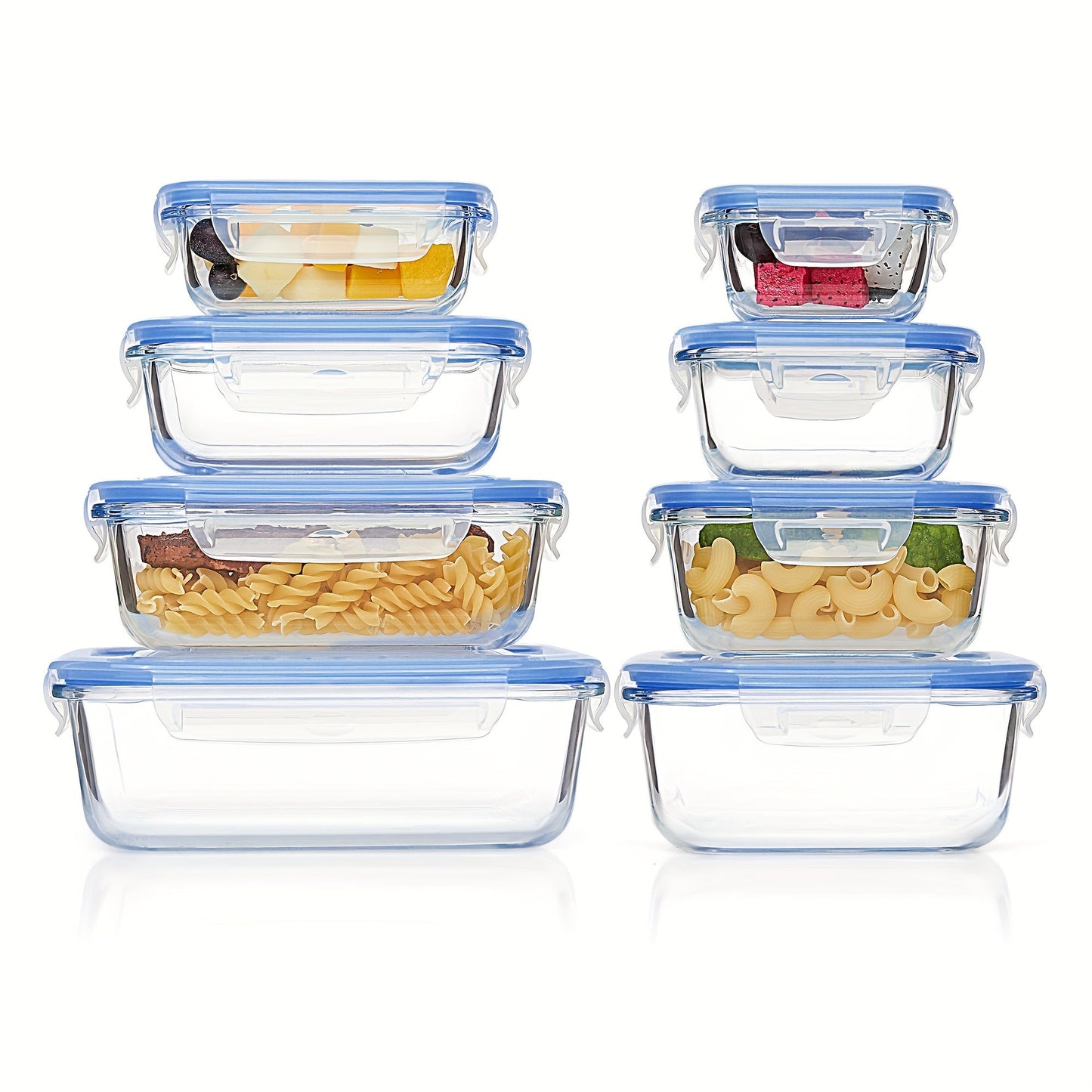 Glevato | 8-Pack Glass Food Storage Containers – Airtight Meal Prep Bento Boxes with Leakproof, Lockable Lids, Microwave, Oven, Freezer, and Dishwasher Safe, BPA-Free
