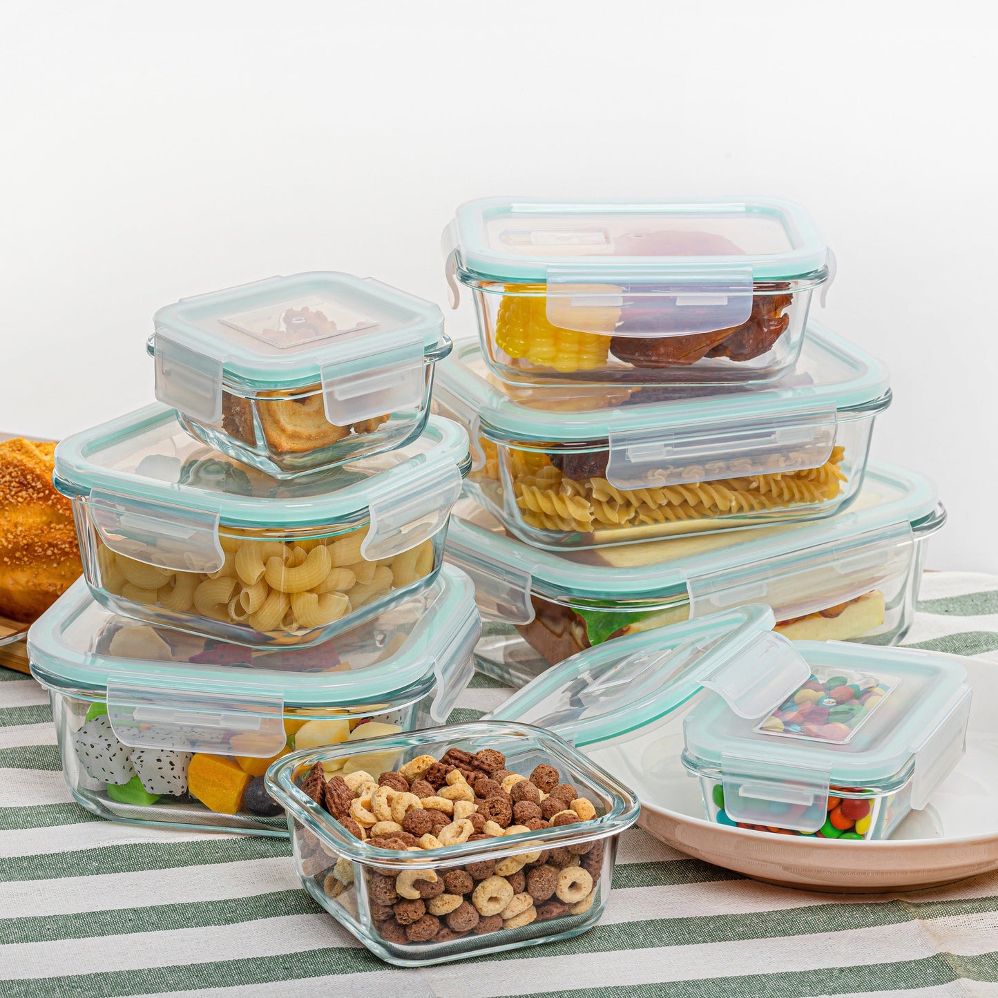 Glevato | 8-Pack Glass Food Storage Containers – Airtight Meal Prep Bento Boxes with Leakproof, Lockable Lids, Microwave, Oven, Freezer, and Dishwasher Safe, BPA-Free