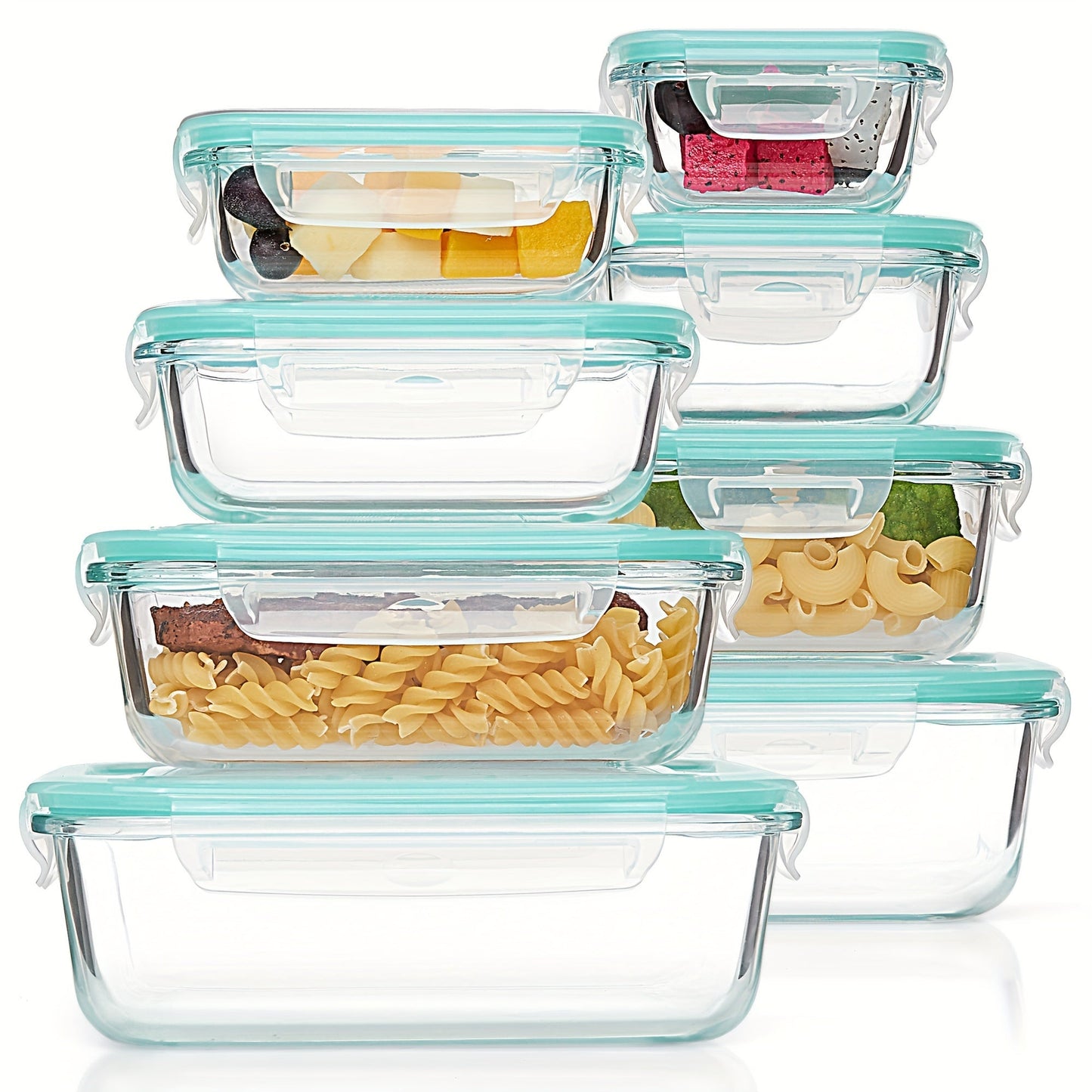 Glevato | 8-Pack Glass Food Storage Containers – Airtight Meal Prep Bento Boxes with Leakproof, Lockable Lids, Microwave, Oven, Freezer, and Dishwasher Safe, BPA-Free