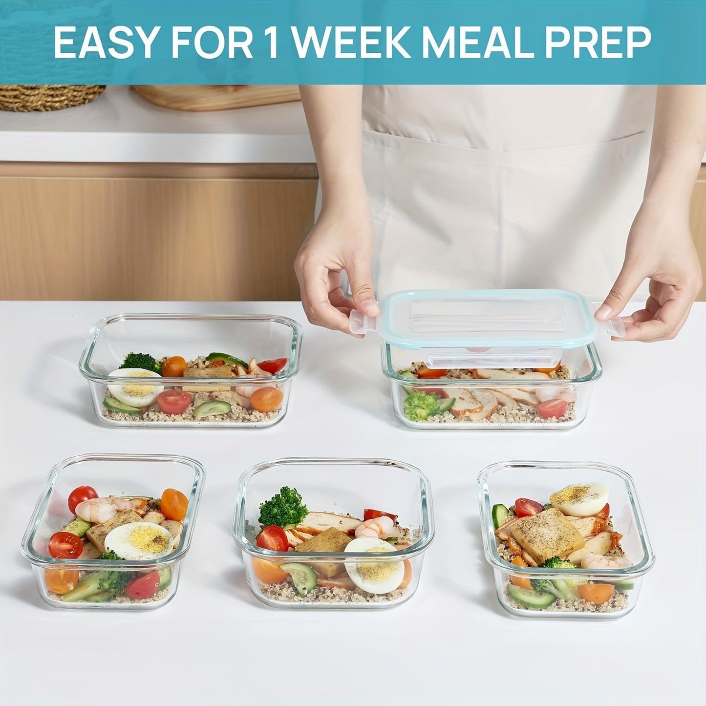 Glevato | 8-Pack Glass Food Storage Containers – Airtight Meal Prep Bento Boxes with Leakproof, Lockable Lids, Microwave, Oven, Freezer, and Dishwasher Safe, BPA-Free