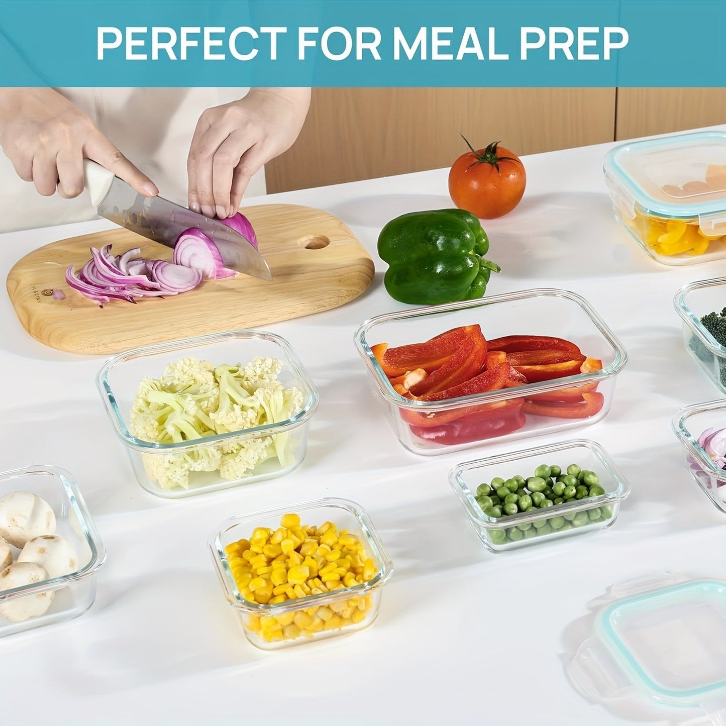 Glevato | 8-Pack Glass Food Storage Containers – Airtight Meal Prep Bento Boxes with Leakproof, Lockable Lids, Microwave, Oven, Freezer, and Dishwasher Safe, BPA-Free