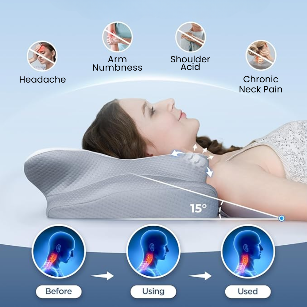 Glevato | Anti-Snore Pillow | Ergonomic Neck and Head Support | White