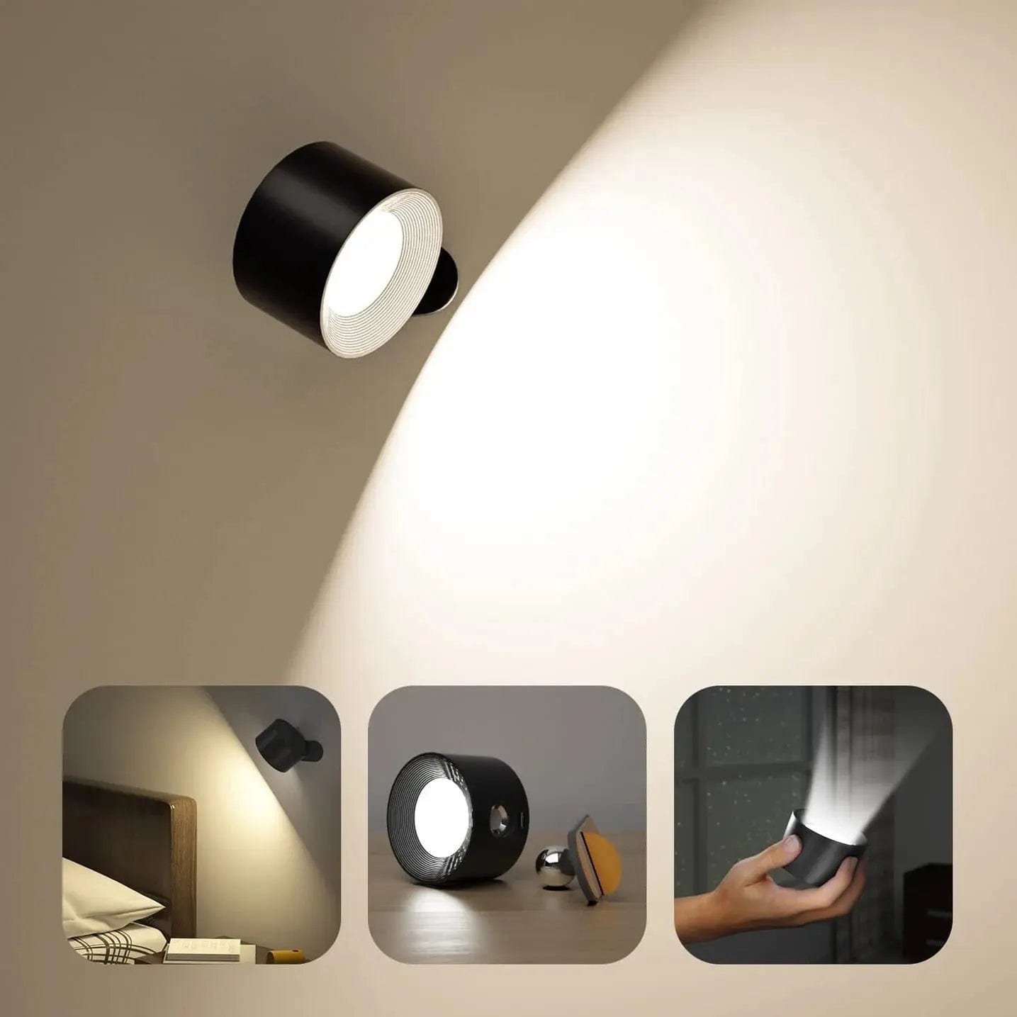 Glevato | Battery-Powered Wall Lamp | Rechargeable, 360° Adjustable and Wireless for Bedrooms, Hallways, and Reading Corners