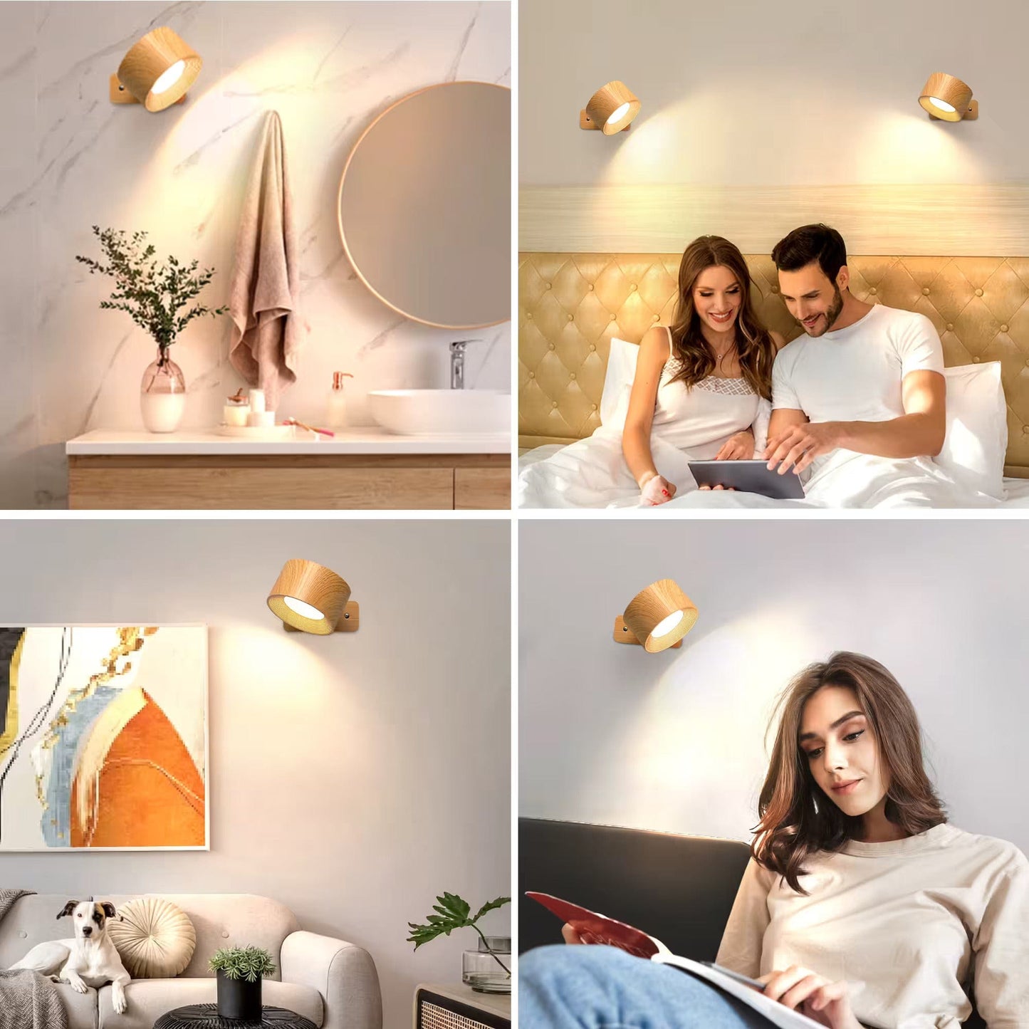 Glevato | Battery-Powered Wall Lamp | Rechargeable, 360° Adjustable and Wireless for Bedrooms, Hallways, and Reading Corners