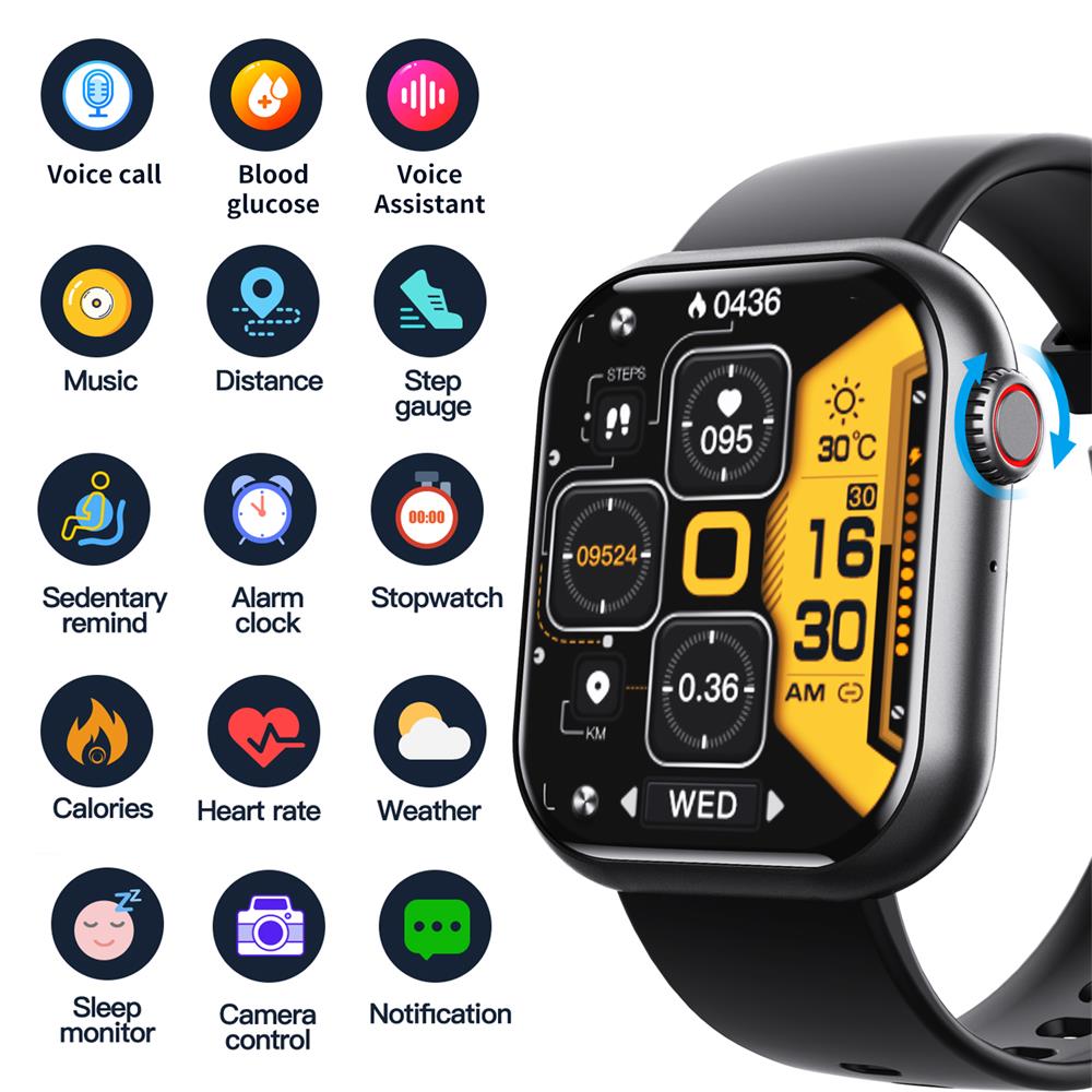 Glevato | Blood Glucose Blood Pressure Blood Oxygen Sleep Monitor Waterproof Smartwatch