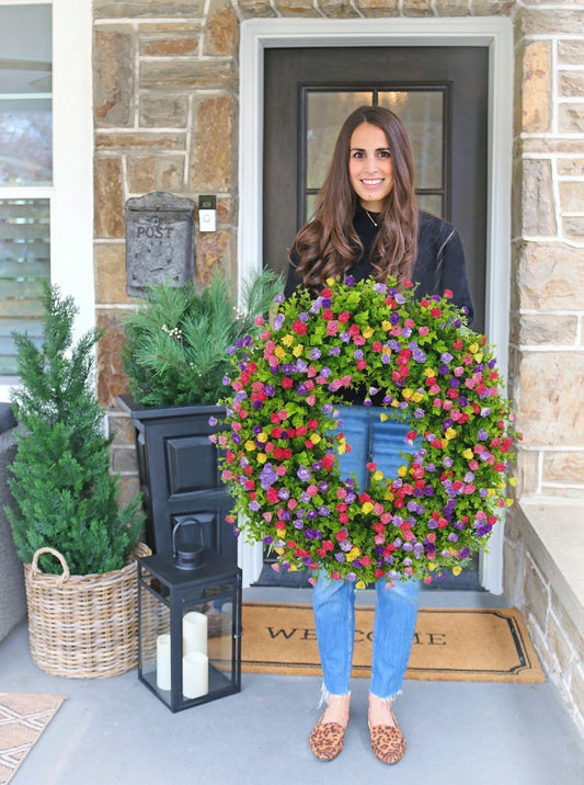 Glevato | BloomWreath Spring & Summer Front Door Wreath | Handmade Floral Grapevine Accent