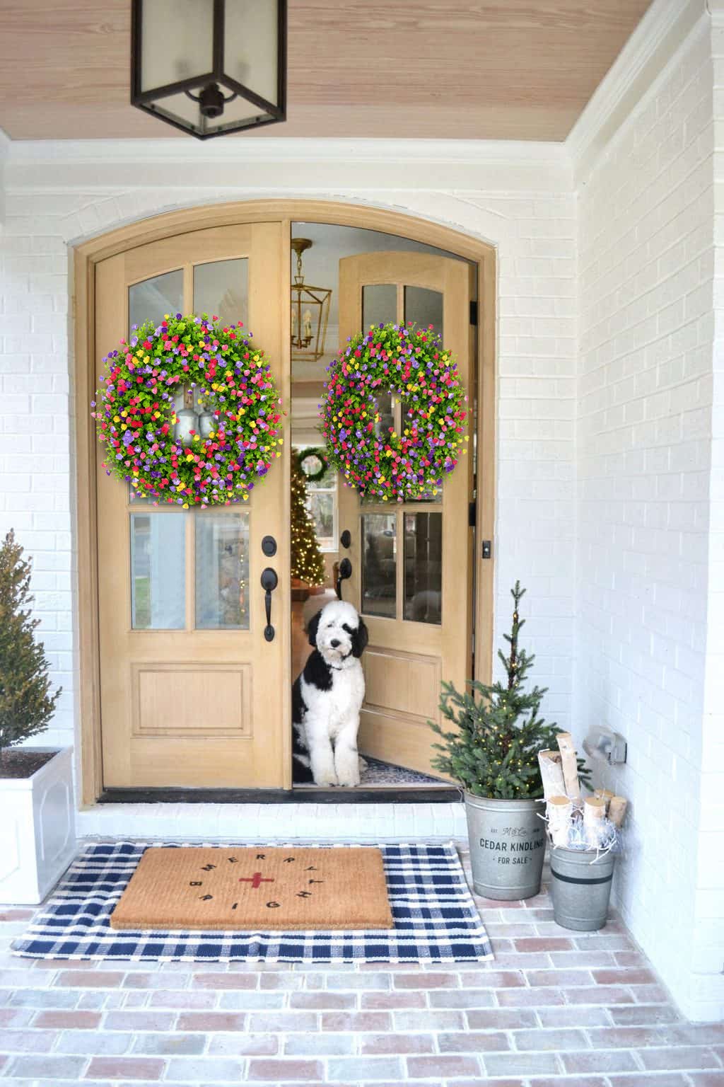 Glevato | BloomWreath Spring & Summer Front Door Wreath | Handmade Floral Grapevine Accent