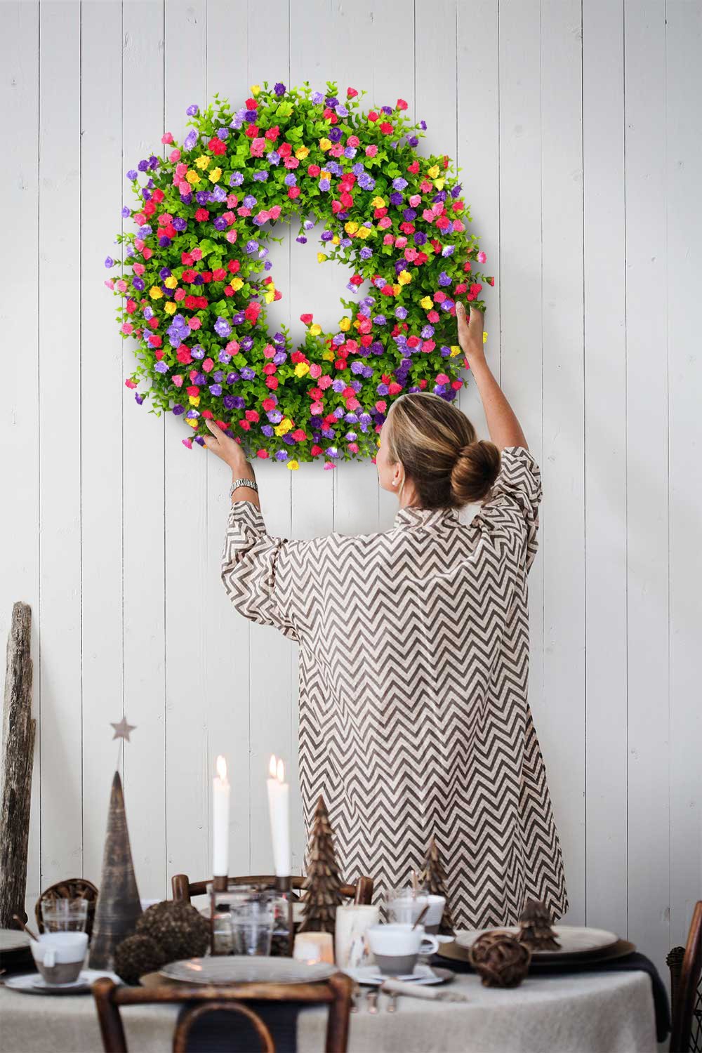 Glevato | BloomWreath Spring & Summer Front Door Wreath | Handmade Floral Grapevine Accent