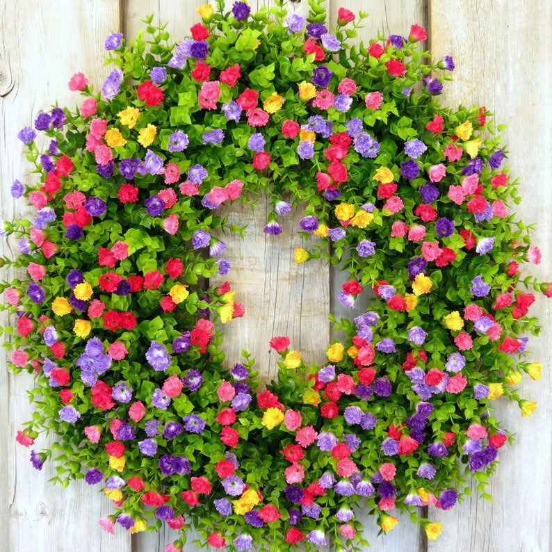 Glevato | BloomWreath Spring & Summer Front Door Wreath | Handmade Floral Grapevine Accent