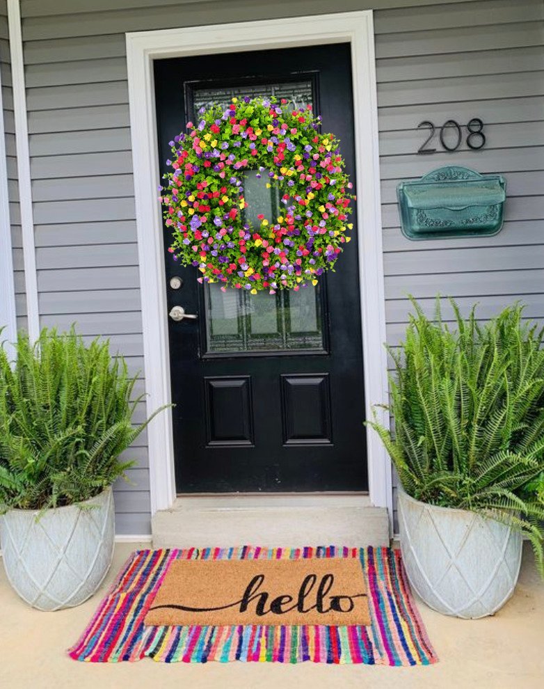 Glevato | BloomWreath Spring & Summer Front Door Wreath | Handmade Floral Grapevine Accent