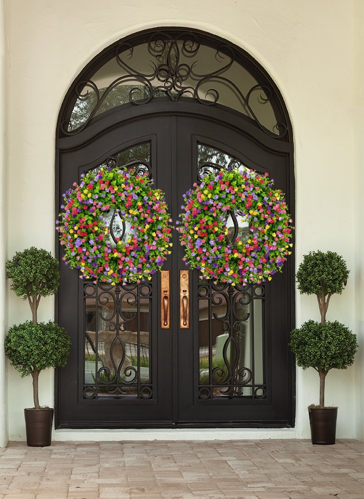Glevato | BloomWreath Spring & Summer Front Door Wreath | Handmade Floral Grapevine Accent
