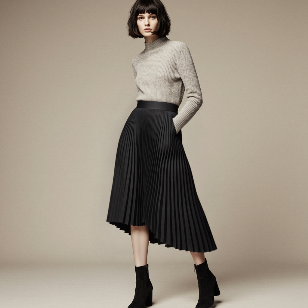 Glevato Brand Designer Women's Elegant Chic Solid Pleated Skirt High Waist Luxury Fashion