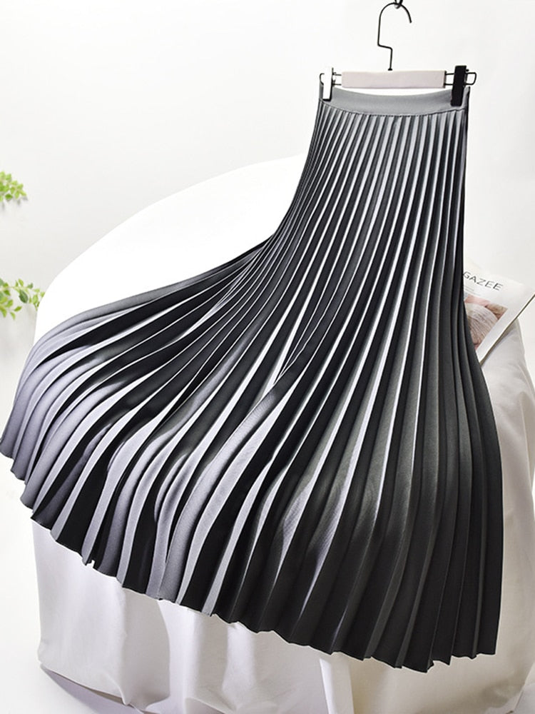 Glevato Brand Designer Women's Elegant Chic Solid Pleated Skirt High Waist Luxury Fashion