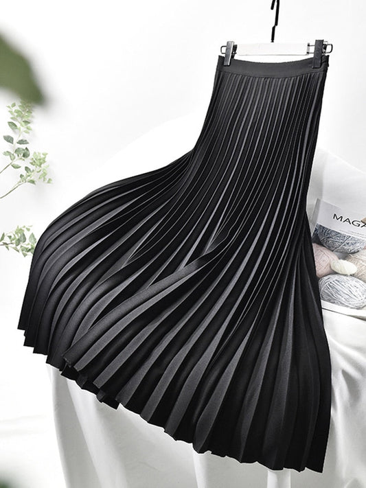 Glevato Brand Designer Women's Elegant Chic Solid Pleated Skirt High Waist Luxury Fashion