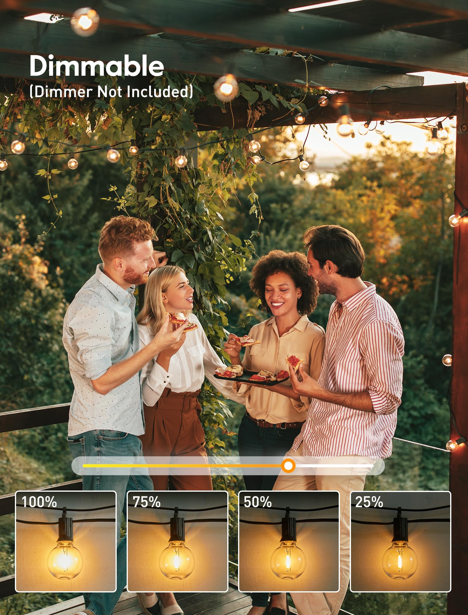 Glevato | Brightown 60Ft Outdoor String Lights - G40 Globe LED Patio Lights with 32 Shatterproof Bulbs