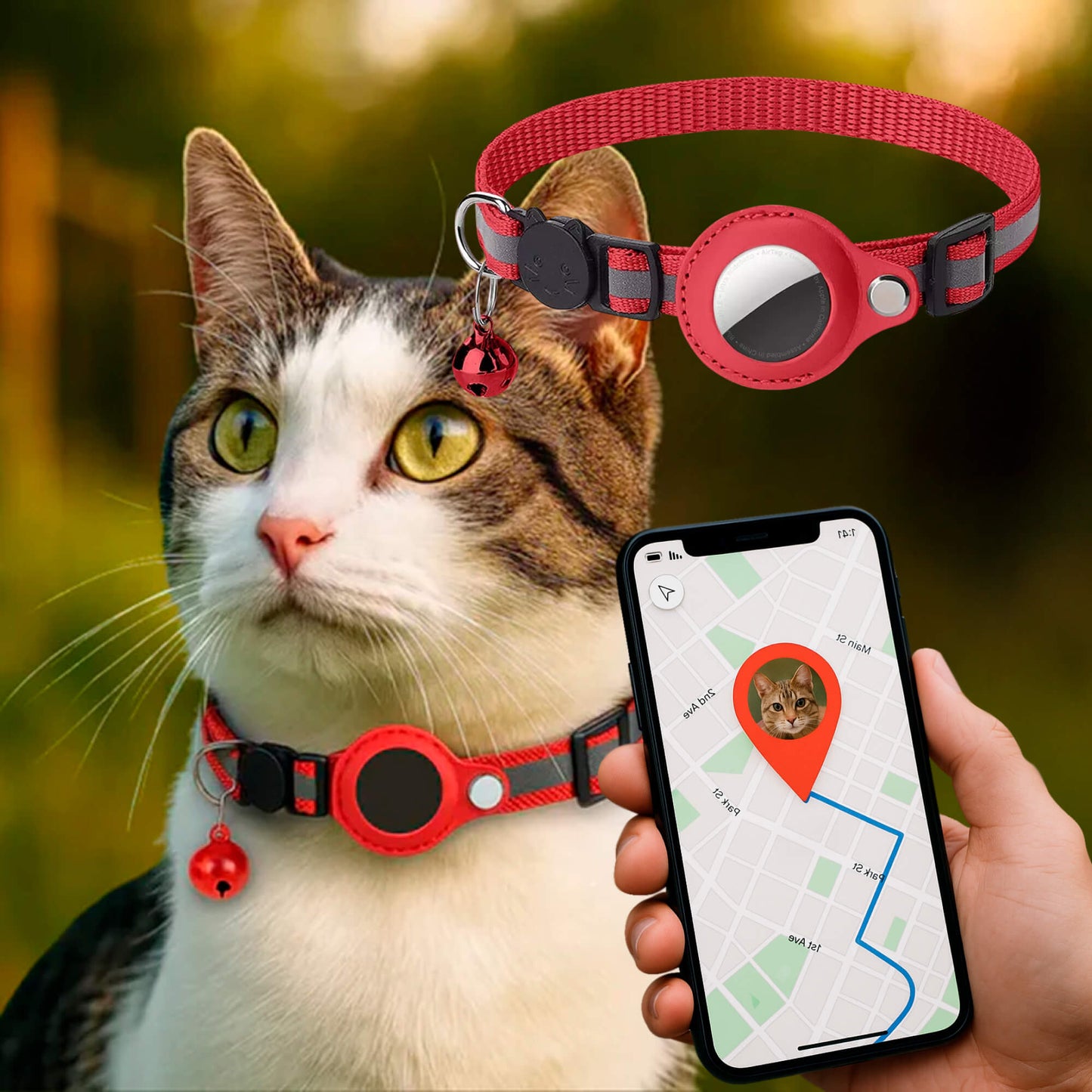 Glevato | Cat GPS Tracking Collar | Quick Release Lock, Reflective Design & Durable for Outdoor Safety Adventures
